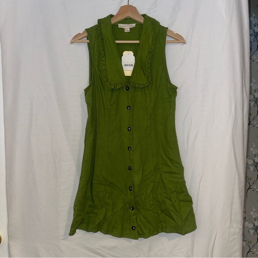 Monteau Olive Button-Down Sleeveless Dress